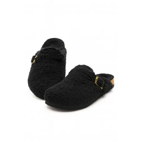 Women s Platform Clogs Sherpa Cover Mules Cork Footbed Winter Potato Shoes | Walmart (US)