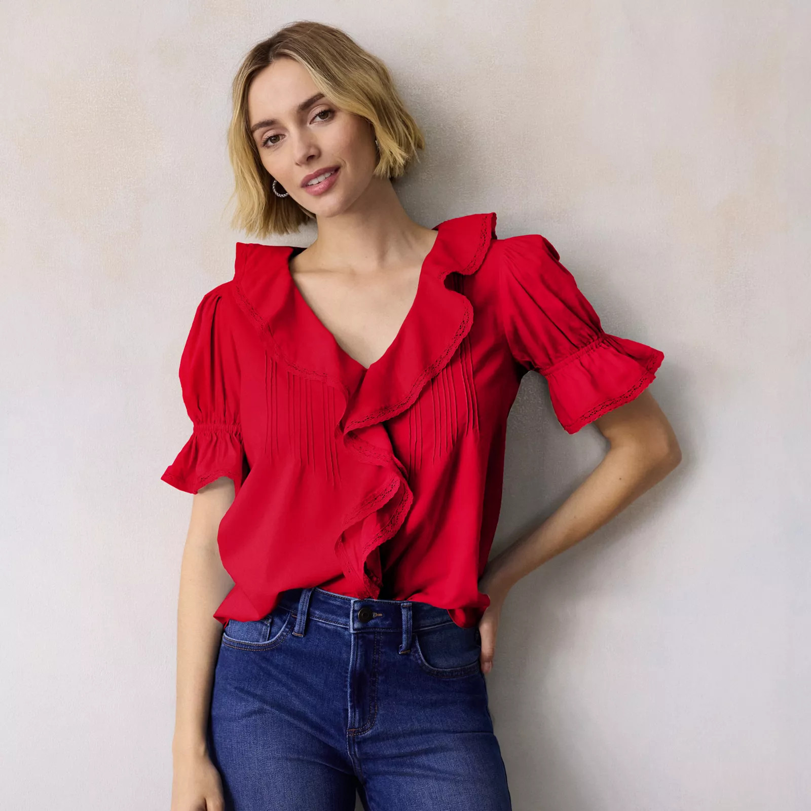 Women's LC Lauren Conrad Ruffle Front Blouse With Tucks | Kohl's