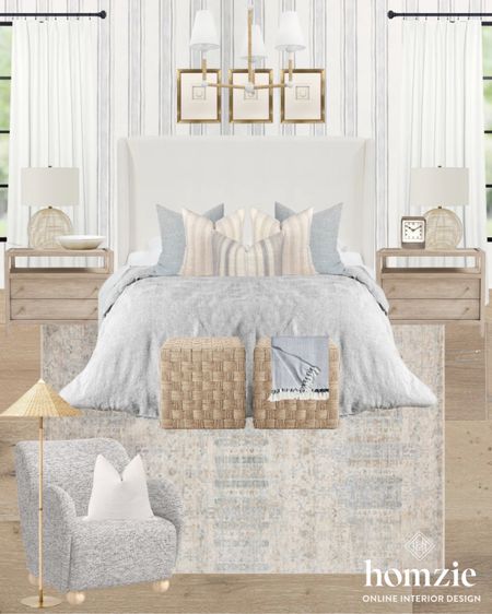 The hints of blues and grays in this bedroom design are so cozy. Love wallpaper addition too! 

#LTKFind #LTKhome #LTKSeasonal