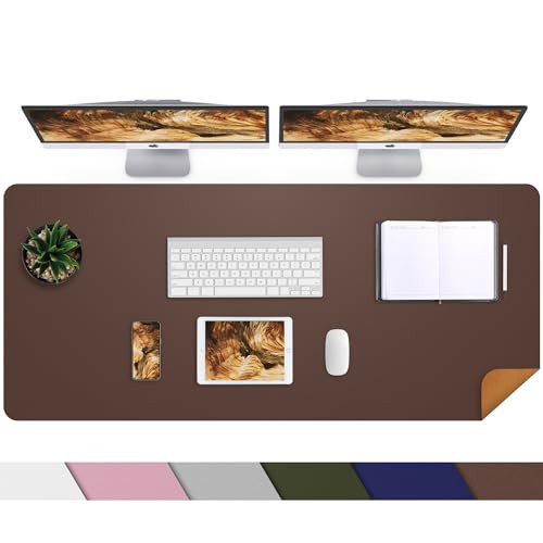 Leather Desk pad Protector, Large Desk mat with Natural Cork & PU Leather,Mouse pad,Non-Slip Office Desk Mat,Waterproof Desk Writing Pad for Office and Home (47in*23.7in,Coffee) | Amazon (US)