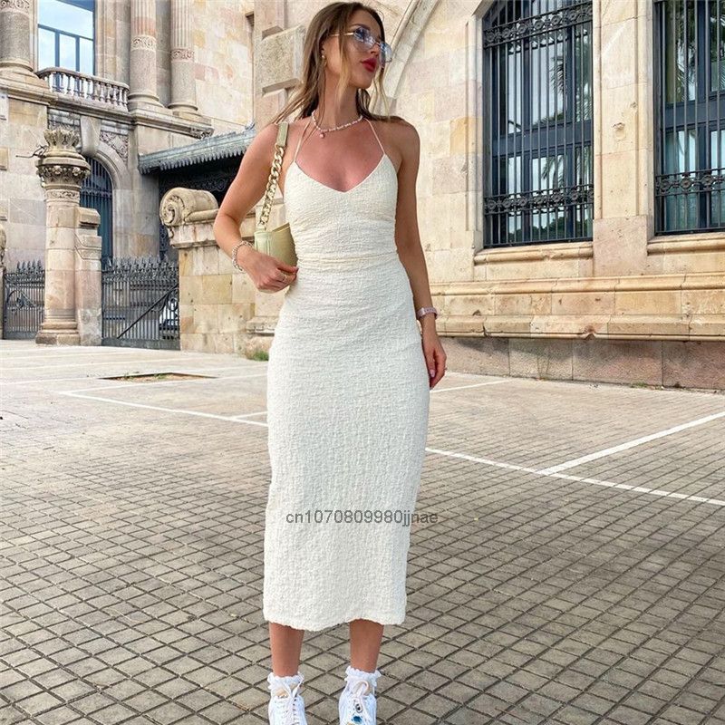 18.92€ |Vestido Branco Feminino, Sexy, Com Decote Em V, Com Design De Cintura Alta, Roupa Femin... | Aliexpress BR (BR)