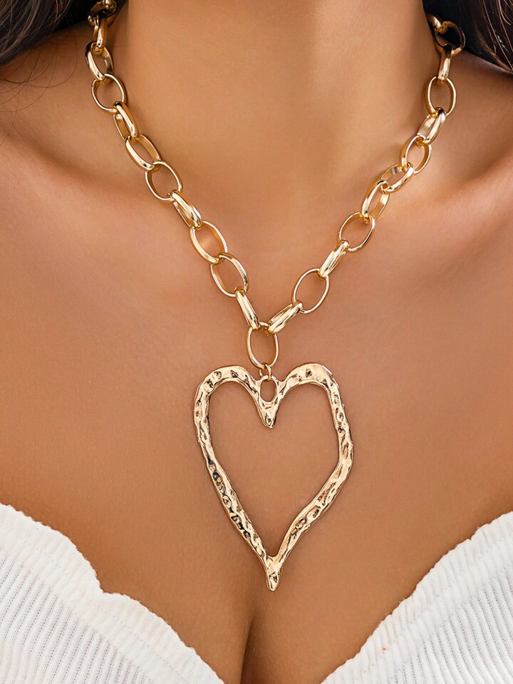 1pc Simple & Exaggerated Multielement Heart-Shaped Pendant Necklace, Ladies' Romantic Valentine's... | SHEIN