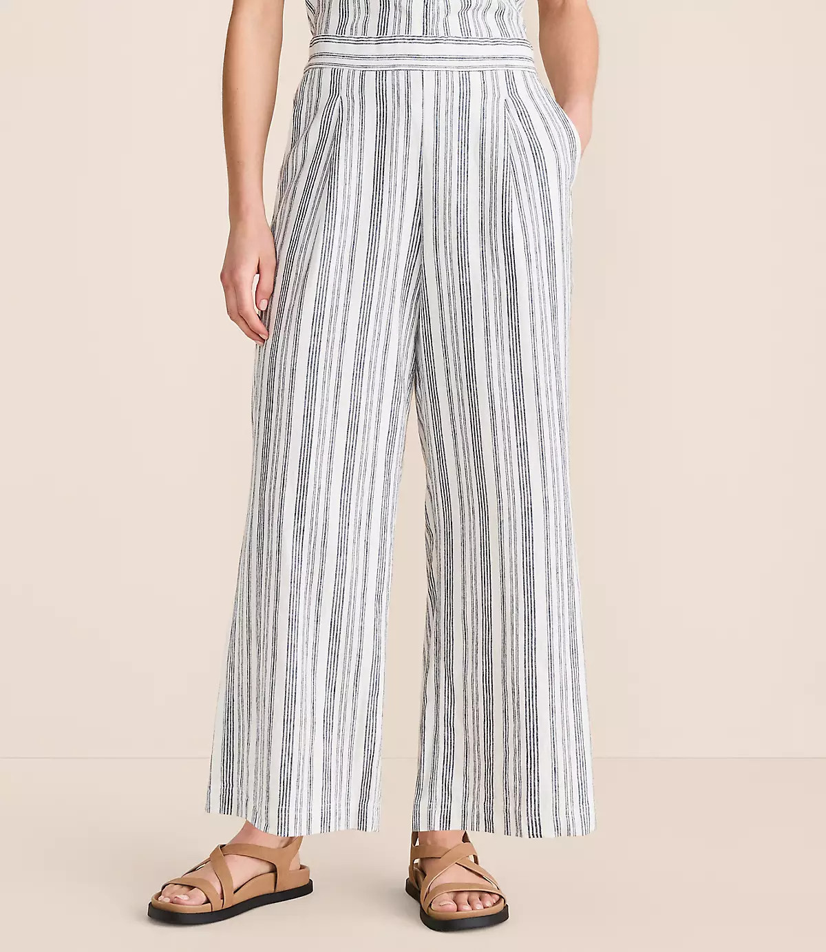 Petite Lou & Grey Striped Linen Cotton Wide Leg Crop Pants | LOFT