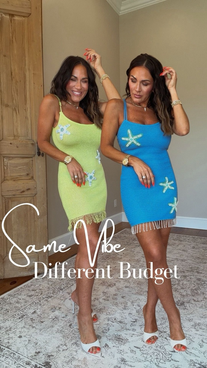 I love a good look-for-less, but here’s my honest take…

The blue dress is the original from Revolve and the quality is incredible. The fit, the details, the weight of the fabric… it’s one of those pieces that feels special the second you put it on and absolutely worth the splurge if it’s in your budget.

But if you’re looking for the same coastal vacation vibe without the $260 price tag, the Amazon version is under $30 and honestly such a fun alternative.

Same starfish details.
Same beach vacation energy.
Very different price tags.

Which one are you choosing… the splurge or the save? 🤍⭐️

Wearing a size small in both.

5’2” • 130 lbs • 25” waist • 34DD

#AmazonFashion #PetiteFashion #Over40Style #VacationStyle #SummerStyle