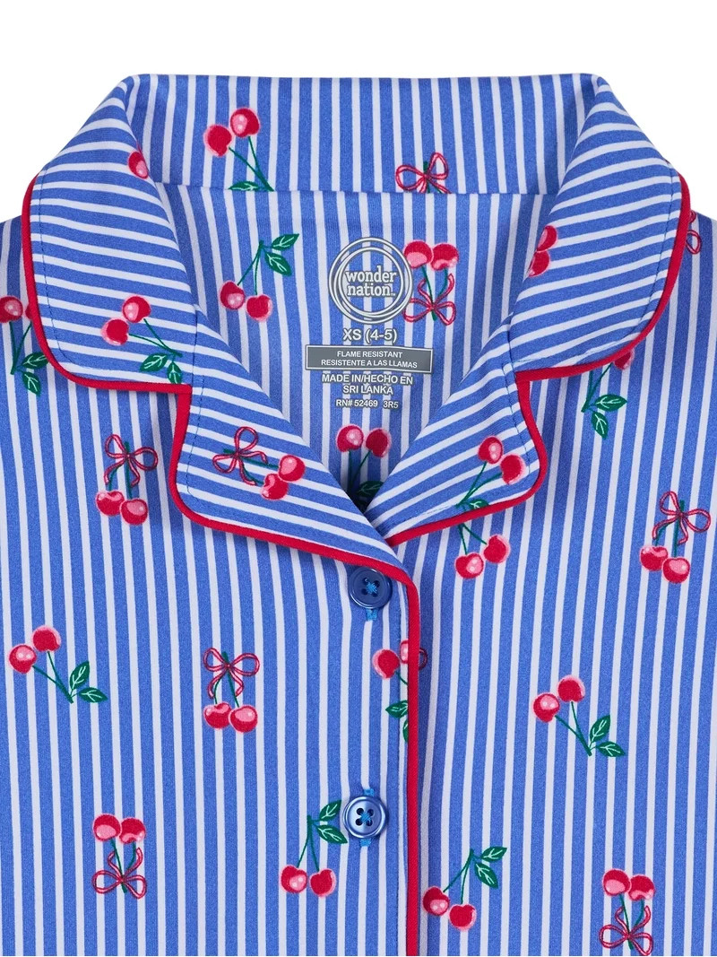 Wonder Nation Girls Short Sleeve Button Front Pajama Top and Shorts Set with Eyemask, 3-Piece, Si... | Walmart (US)