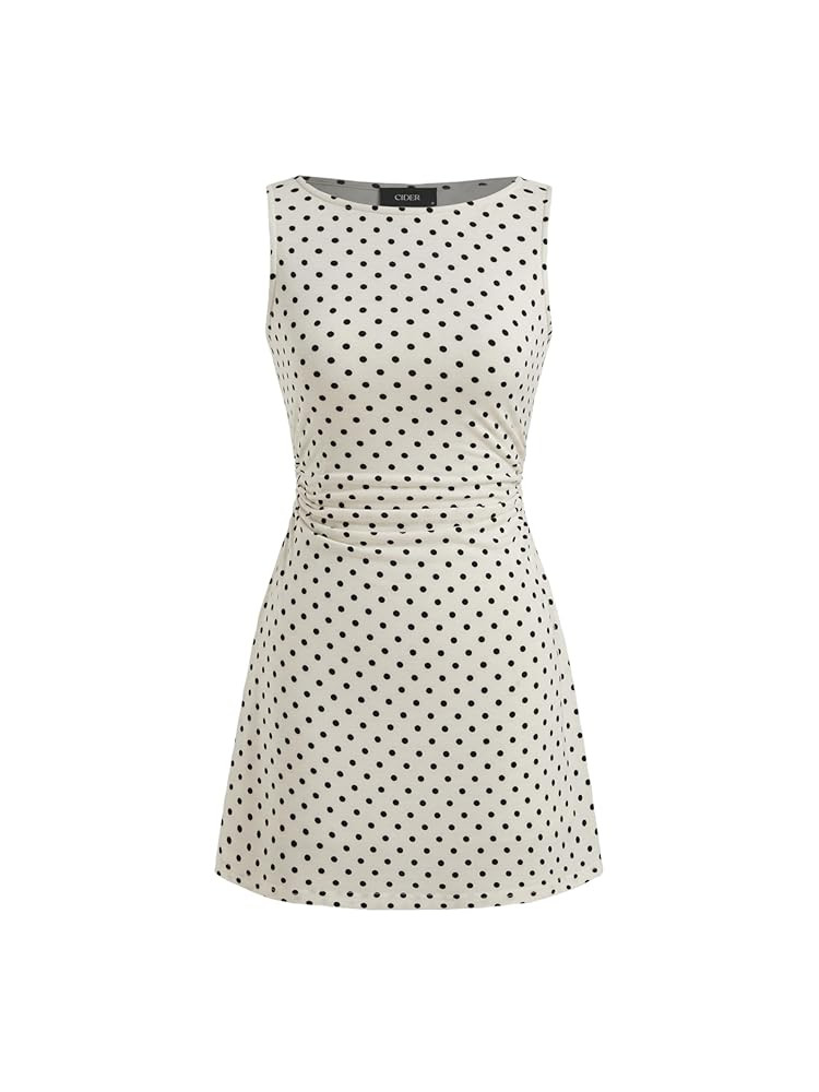 CIDER Mini Dress Polka Dot Ruched Bodycon Boat Neck Sleeveless Casual Elegant Party Date Slim Fit... | Amazon (US)