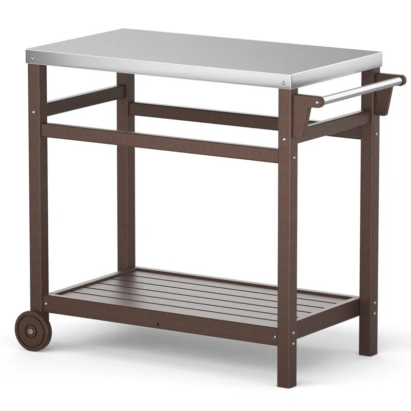 Portable Outdoor Grill Cart with HDPE Legs,Stainless Steel Top&Double-Shelf Storage for BBQ Prep ... | Wayfair North America