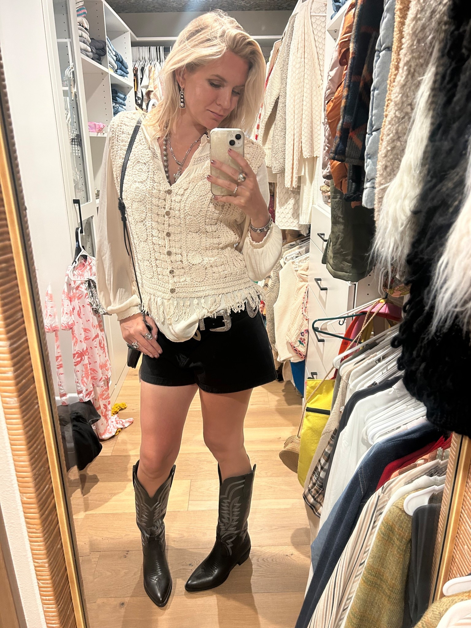 Perfect outfit for a county concert! Morgan Wallen approved! 🤠#westernoutfit #bohooutfit #boho #westernboho #crochetvest #crochet #cowboyboots #concertootd #concertoutfit #countyconcert #fringe #vintagejewelry 

#LTKFindsUnder50 #LTKFindsUnder100 #LTKStyleTip