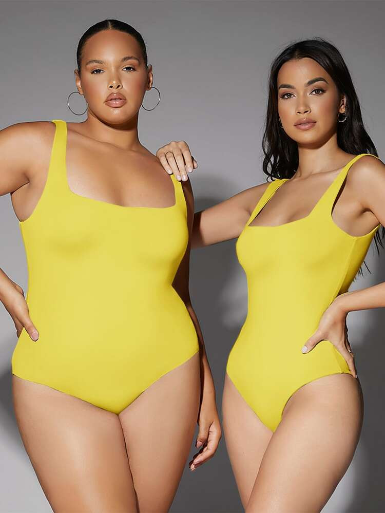 SHEIN 1pc Square Neck Solid Bodysuit | SHEIN