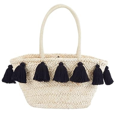 Mud Pie Women's Fashion Tassel Straw Tote | Amazon (US)