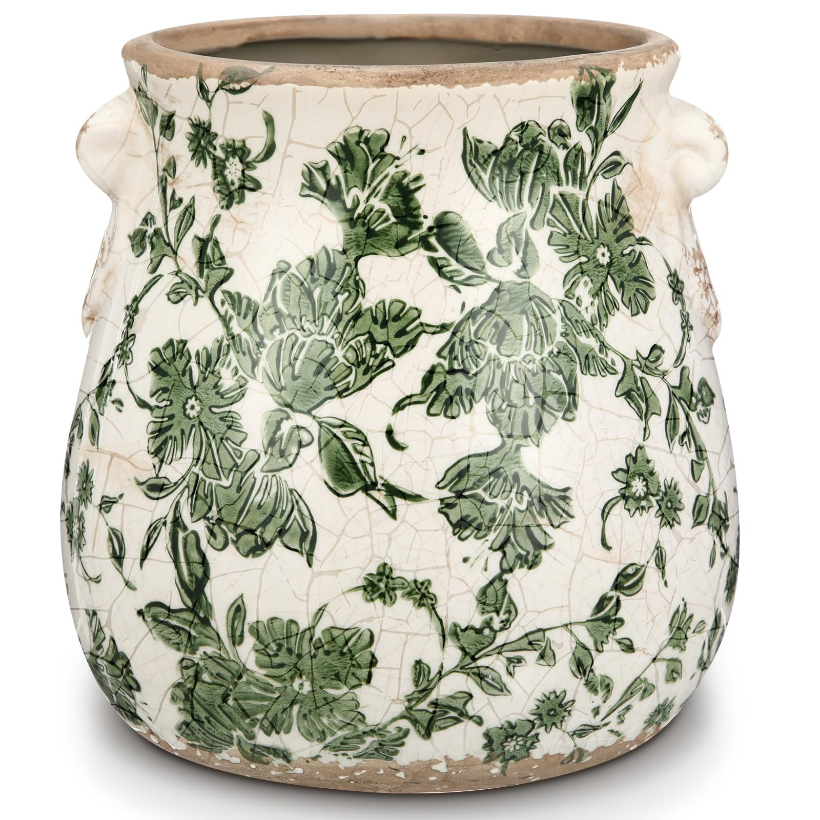 Ceramic Green Scroll Planter 6.5 Inch Chinoiserie Floral Vase with Drainage Holes Vintage Flower ... | Amazon (US)