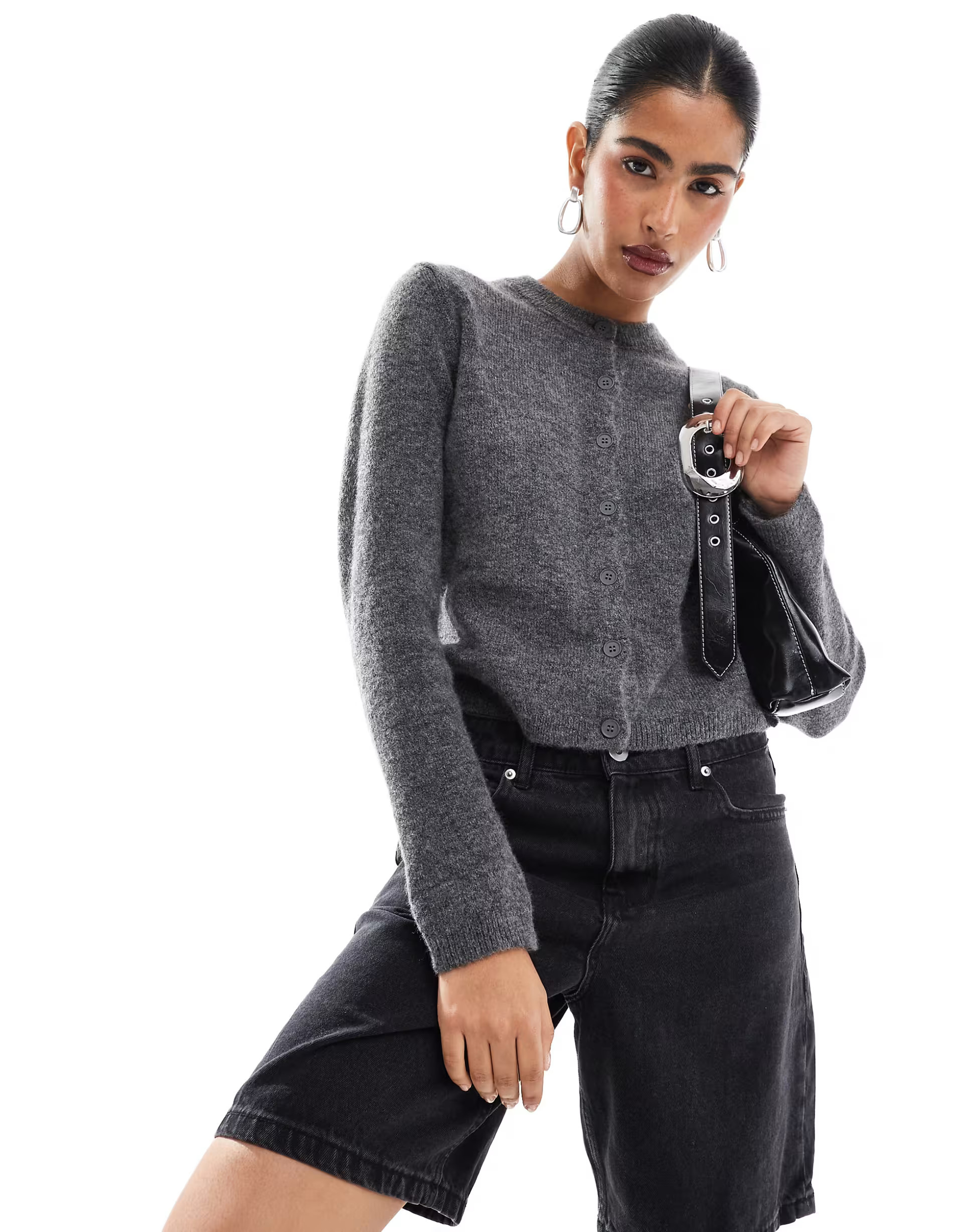 Stradivarius cardigan in charcoal | ASOS (Global)