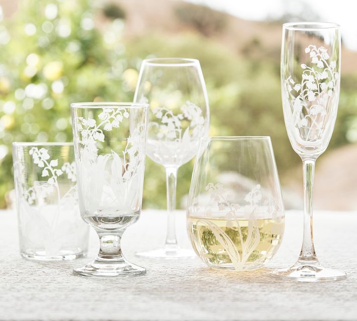 Monique Lhuillier Lily of the Valley Glass Tumblers - Set of 4 | Pottery Barn (US)