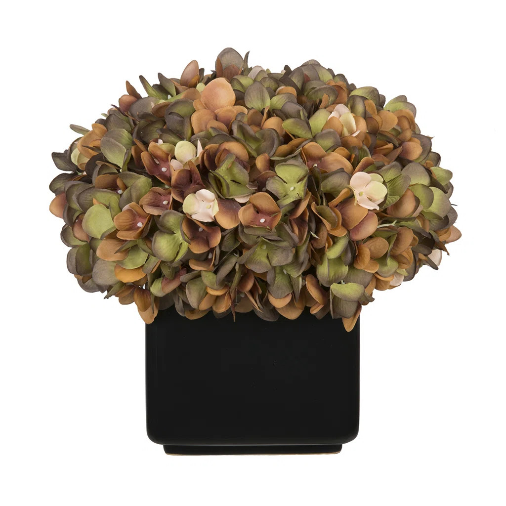 Real Touch Coffee Hydrangea Arrangement in Vase | Wayfair North America