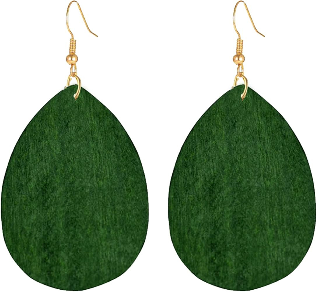 SMALLLOVE Wooden Hoop Earrings for Women Girls Retro Black African Bohemian Wood Teardrop Geometr... | Amazon (US)