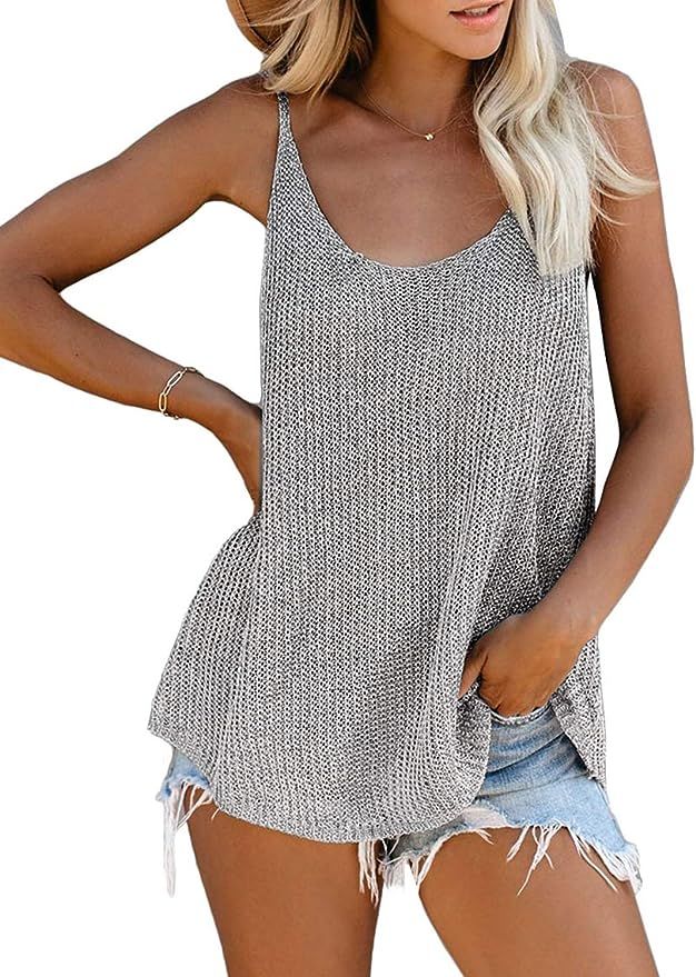 BLENCOT Women's Scoop Neck Knit Tank Tops Casual Loose Sleeveless Cami Blouse Shirts | Amazon (US)