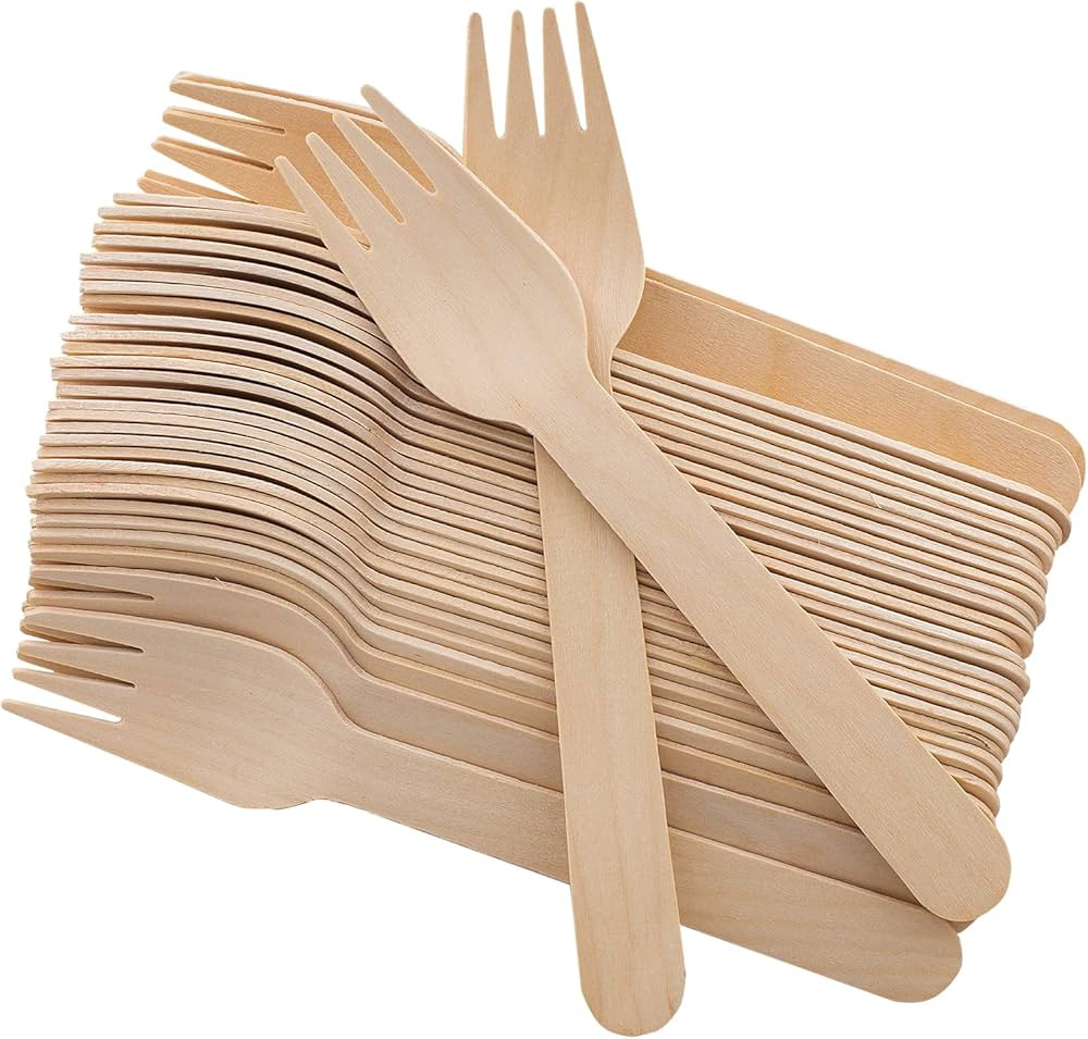 Disposable Wooden Forks -Pack of 100, 6.5" Length-Biodegradable, Natural Wooden Utensils, Great f... | Amazon (US)