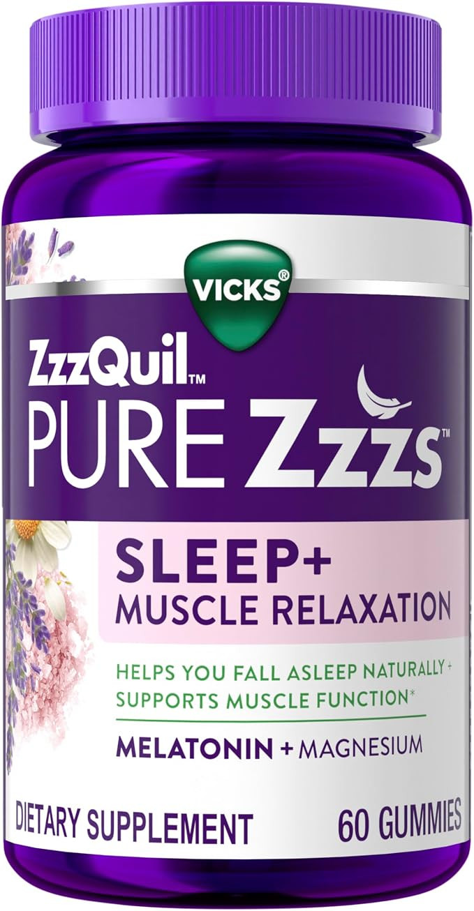 ZzzQuil Pure Zzzs Muscle Relaxation Melatonin Sleep Aid Gummies, Supports Muscle Function, Helps ... | Amazon (US)