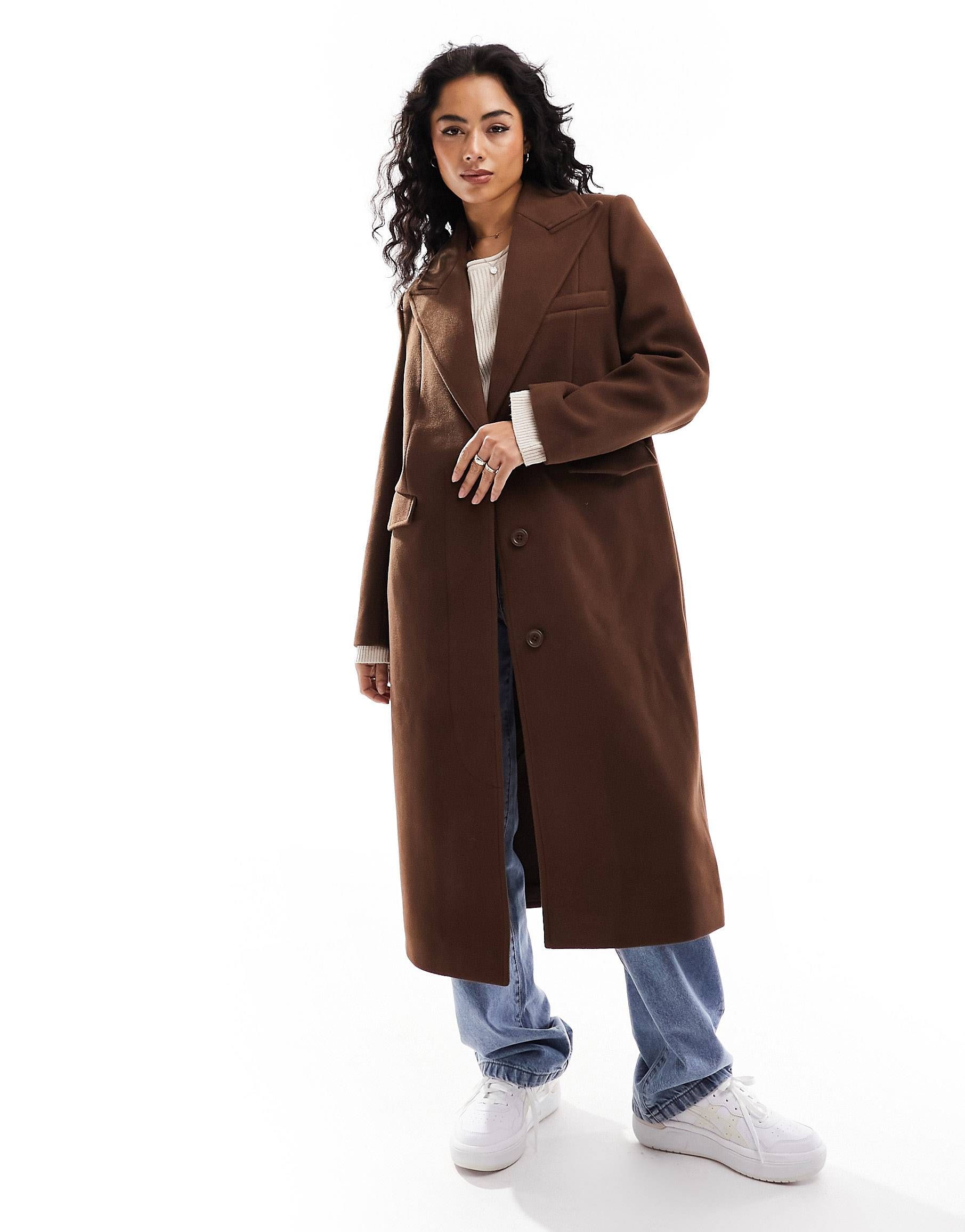 Violet Romance oversized longline formal coat in brown | ASOS (Global)