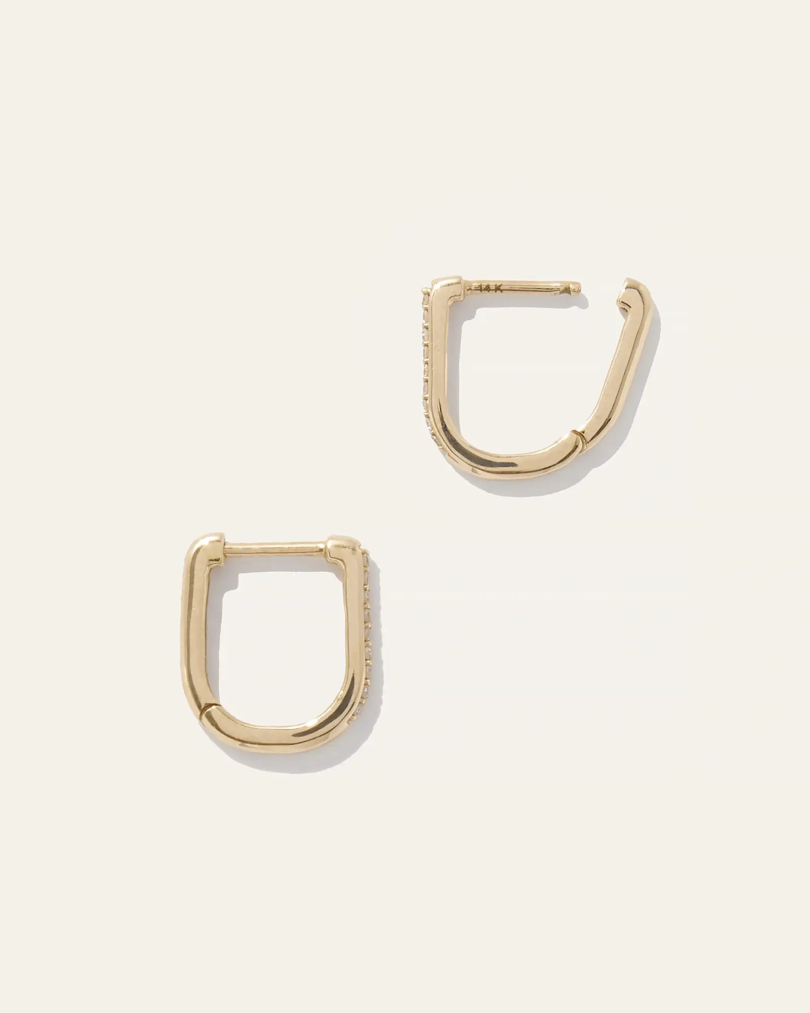14K Gold Diamond Pave U Huggie Hoops in Yellow Gold | Quince
