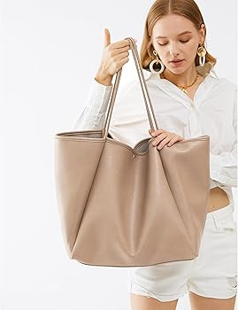 HOXIS Oversize Vegan Leather Tote Women Weekender Bag Shopper Handbag Travel Purse | Amazon (US)