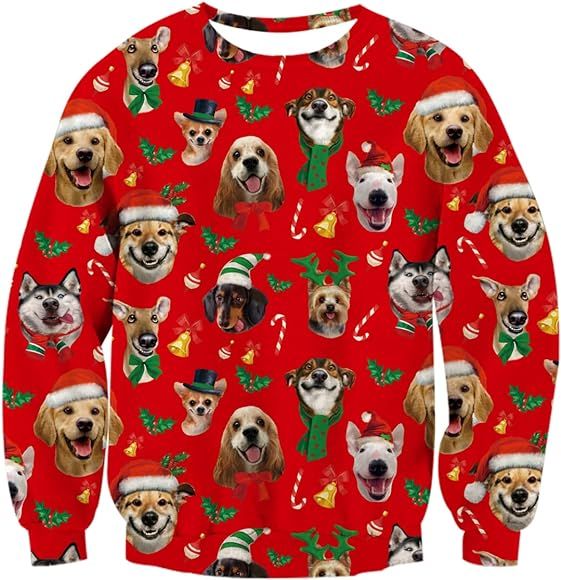 Idgreatim Unisex Ugly Christmas Crewneck Sweatshirt Novelty 3D Graphic Long Sleeve Sweater Shirt | Amazon (US)