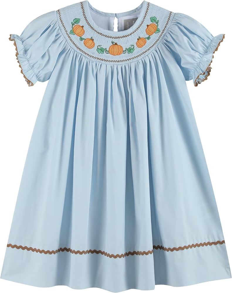 Baby and Girls Smocked Pumpkin Thanksgiving Bishop Dress | Amazon (US)