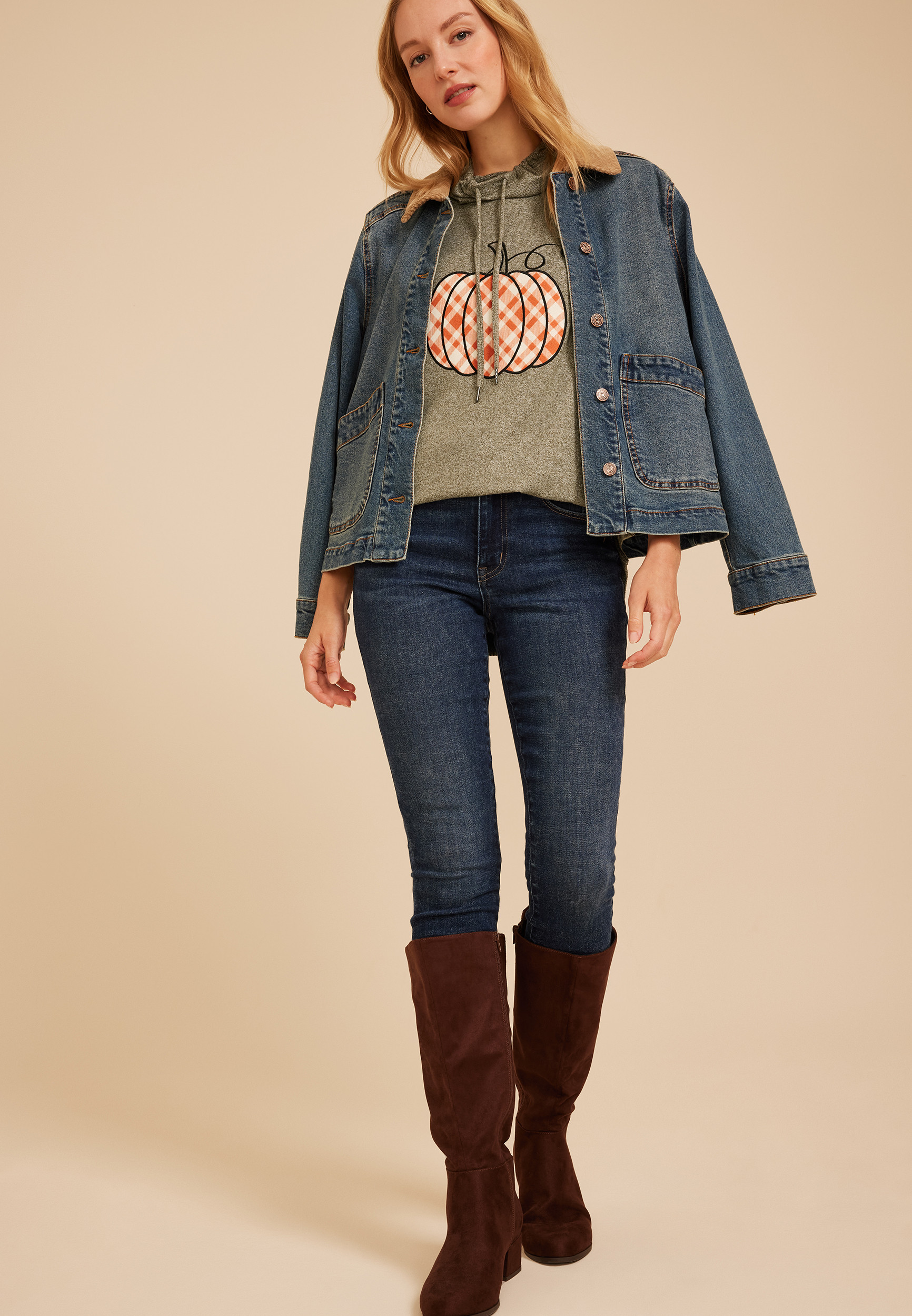 Haven Plaid Pumpkin Cowl Neck Top | maurices | Maurices