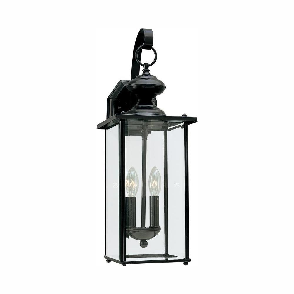 Sea Gull Lighting Jamestowne 2-Light Black Outdoor 20.25 in. Wall Lantern Sconce with Dimmable Ca... | The Home Depot