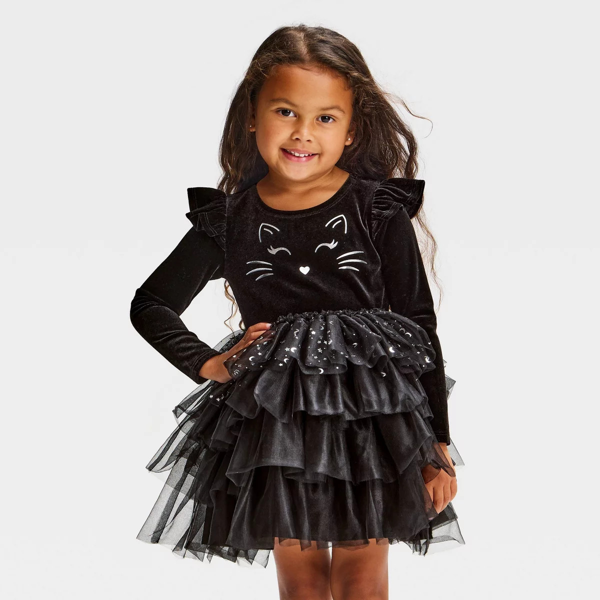 Toddler Girls' Halloween Cat Long Sleeve Ballerina Dress - Black 3T | Target