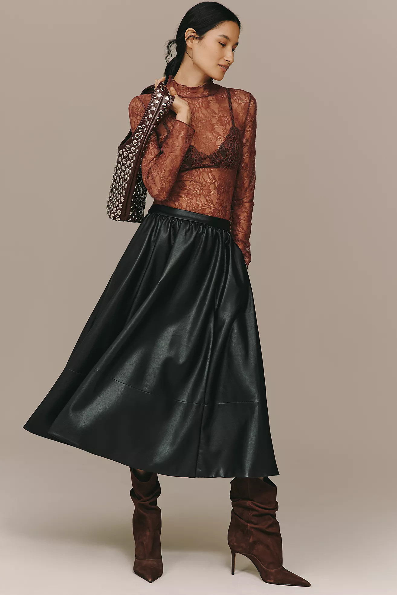 The Jacie Faux-Leather Midi Skirt by Maeve | Anthropologie (US)