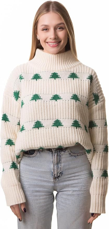 Madore Beige Green Christmas Tree Sweater for Women Adult Pullover Outfits Plus Holiday Xmas 2024... | Amazon (US)
