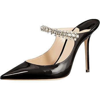 MIRAAZZURRA Women Heeled Mules Rhinestone Strappy Pointed Toe Mules Stiletto High Heels Slip On B... | Amazon (US)
