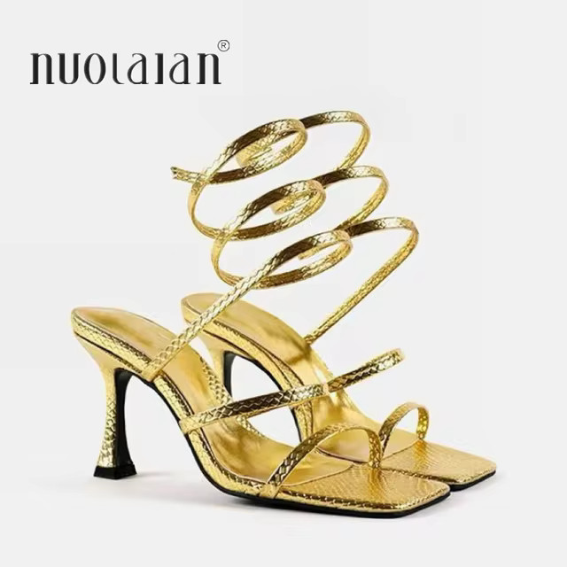 New Arrival Fashion Gold Women High Heels Sandals Thin Low Heel Narrow Band Rome Sandal Summer Gl... | AliExpress (US)