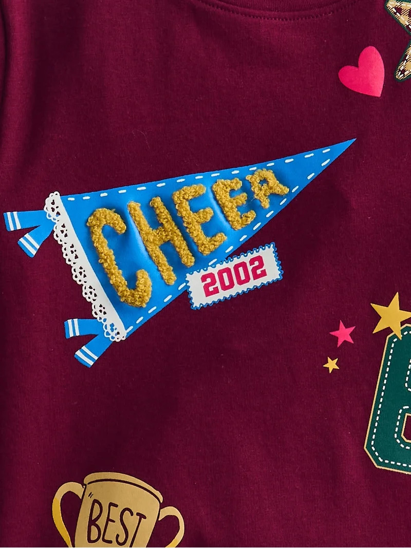 Wonder Nation Girls Embellished Graphic Tee with Short Sleeves, Sizes 4-18 & Plus | Walmart (US)