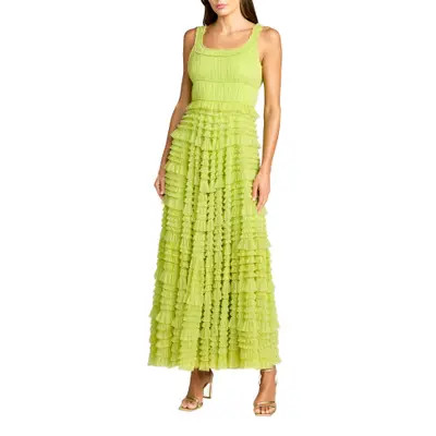 Mac Duggal Micro Ruffle Sleeveless Scoop Neck Maxi Dress in Apple Green at Nordstrom, Size 4 | Nordstrom