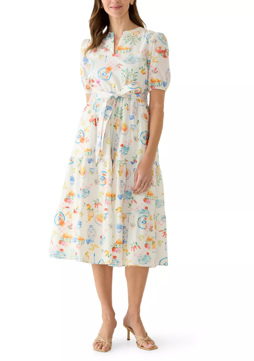 Women's Tiered Postcard Print Midi Dress | Belk