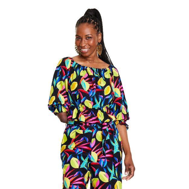 Women's Lemon Print Bardot Top - Tabitha Brown for Target Black | Target