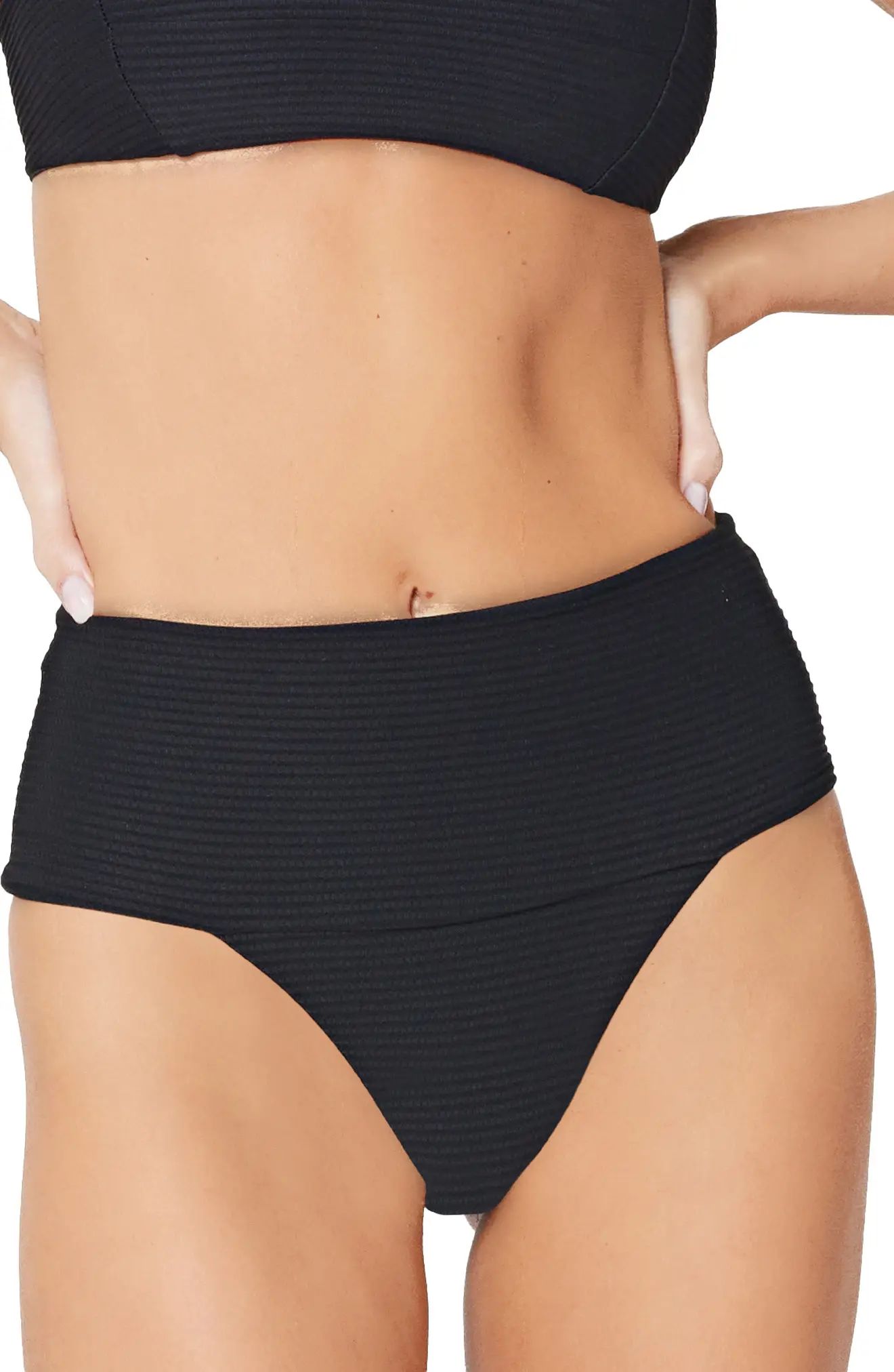 L Space Desi High Waist Bikini Bottoms in Black at Nordstrom, Size Large | Nordstrom