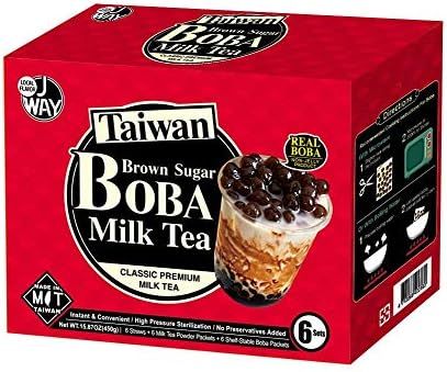J WAY Instant Bubble Tea Kit - Classic Milk Tea with Brown Sugar Boba, 1 Box (6 Drinks) | Amazon (US)