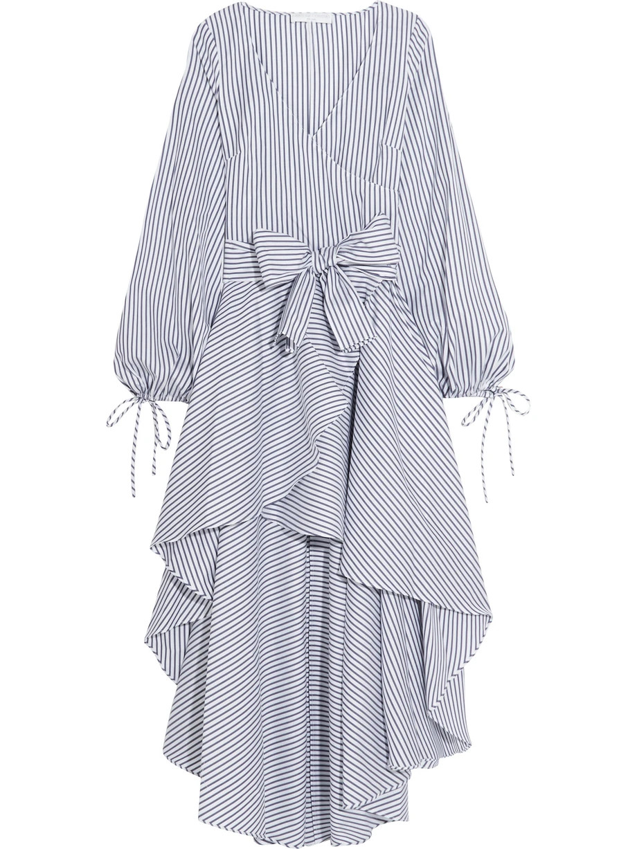 Lena Wrap-Effect Striped Cotton Dress, Navy, Women's | NET-A-PORTER (US)