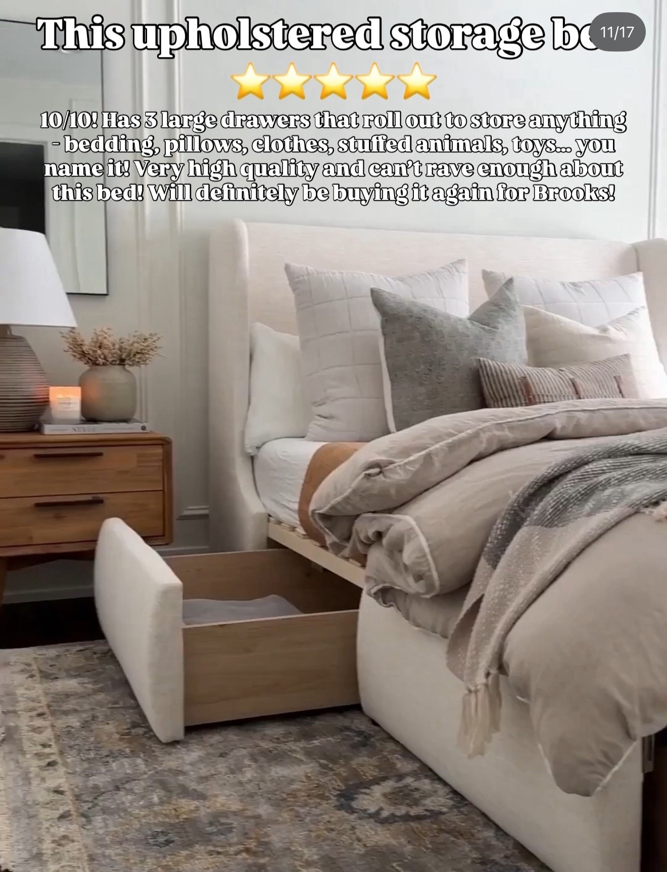 This is the best storage bed!! it has three large drawers that pull out our wheels. It’s solid and the perfect color!!

#LTKHome #LTKSaleAlert #LTKFamily