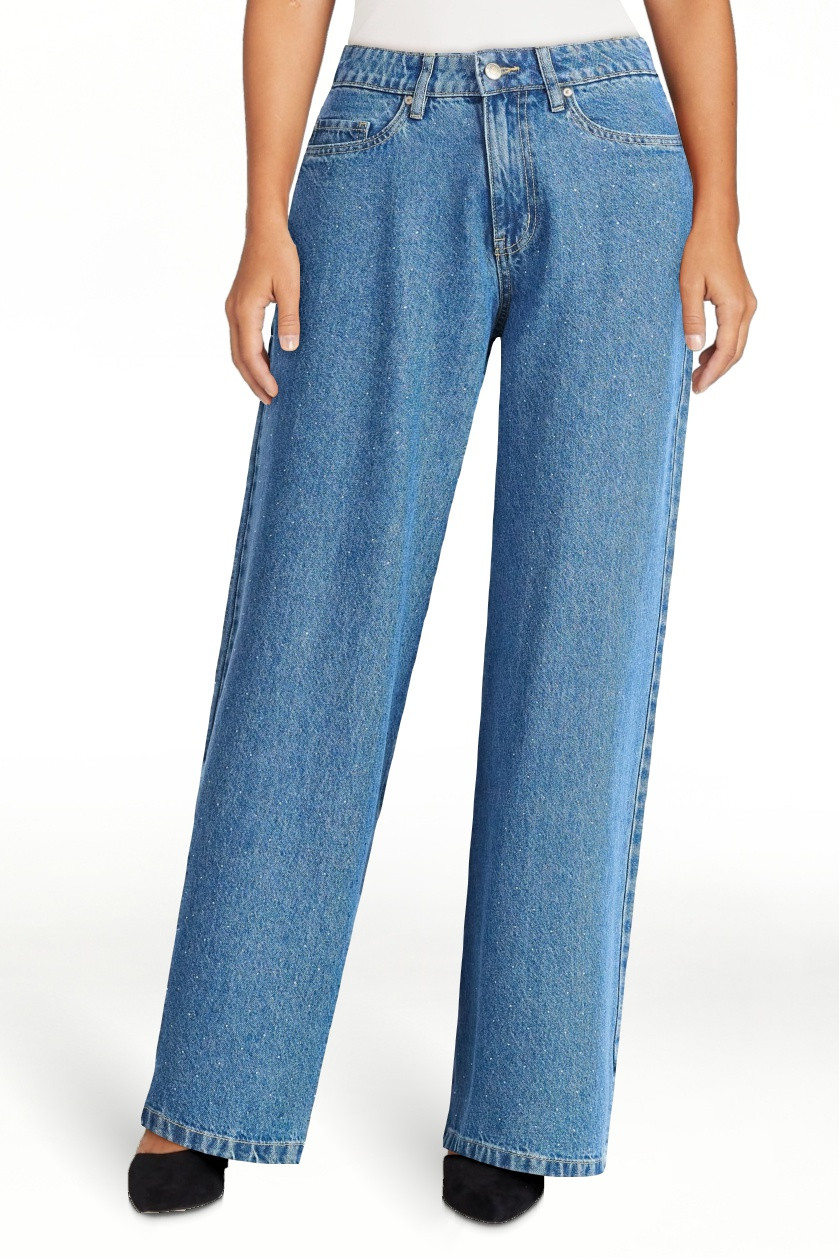 Scoop Women’s and Women’s Plus Rhinestone Embellished Wide Leg Jeans, Sizes 0-26W | Walmart (US)