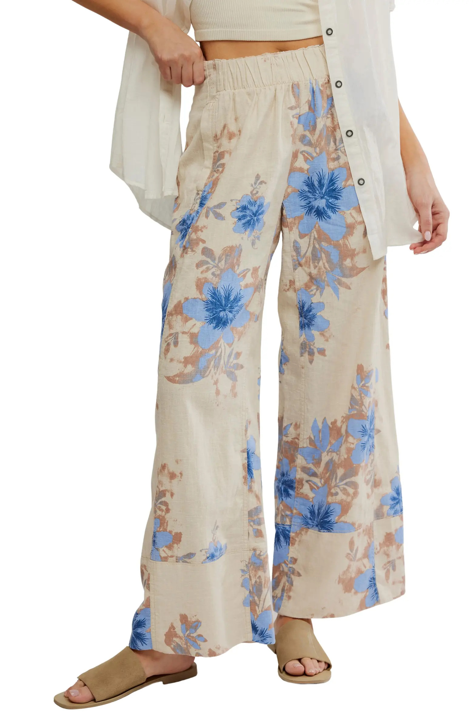 Free People Days End Floral Wide Leg Linen Blend Pants | Nordstrom | Nordstrom