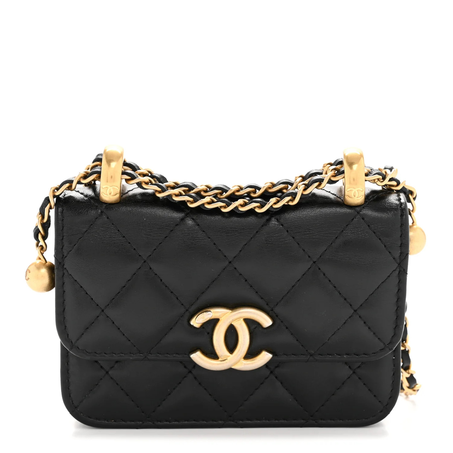 Calfskin Quilted Perfect Fit Coin Purse With Chain Black | FASHIONPHILE (US)