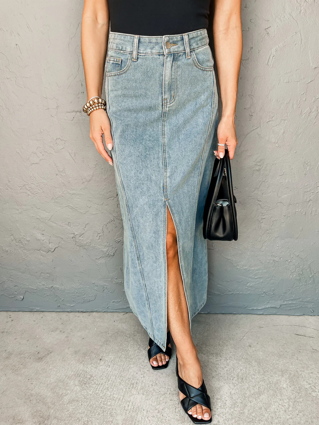 Easy Come Easy Go Denim Maxi Skirt | Ruthie Grace