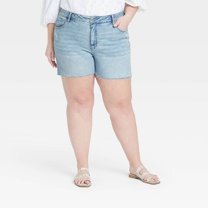 Women's Plus Size Destructed Midi Jean Shorts  - Ava & Viv™ | Target