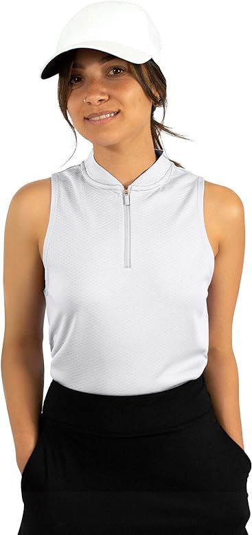 Three Sixty Six Womens Sleeveless Collarless Golf Polo Shirt with Zipper - Quick Dry Tank Tops fo... | Amazon (US)