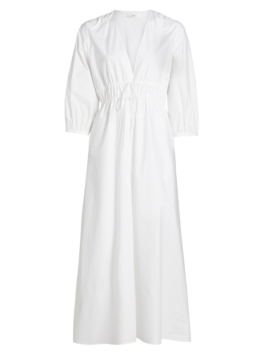 Women's The Cinched Cotton Poplin Midi-Dress - White - Size XS | Saks Fifth Avenue
