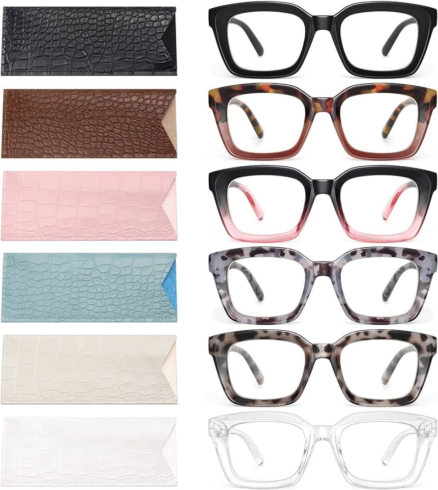 miyya 6 Pack Fashion Reading Glasses for Women, Blue Light Blocking/Anti UV Readers Oversized Squ... | Amazon (US)